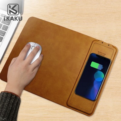 KAKU High quality qi standard wireless charger mat leather charging mouse pad for samsung galaxy s7 edge