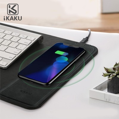 2020 kaku 2 in 1 charging cellphone qi pu leather wireless charger mouse pad